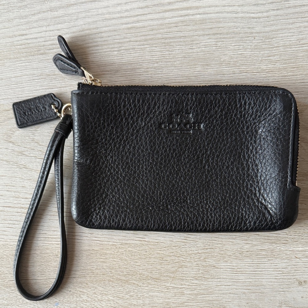 Coach Black Textured Leather Wristlet
